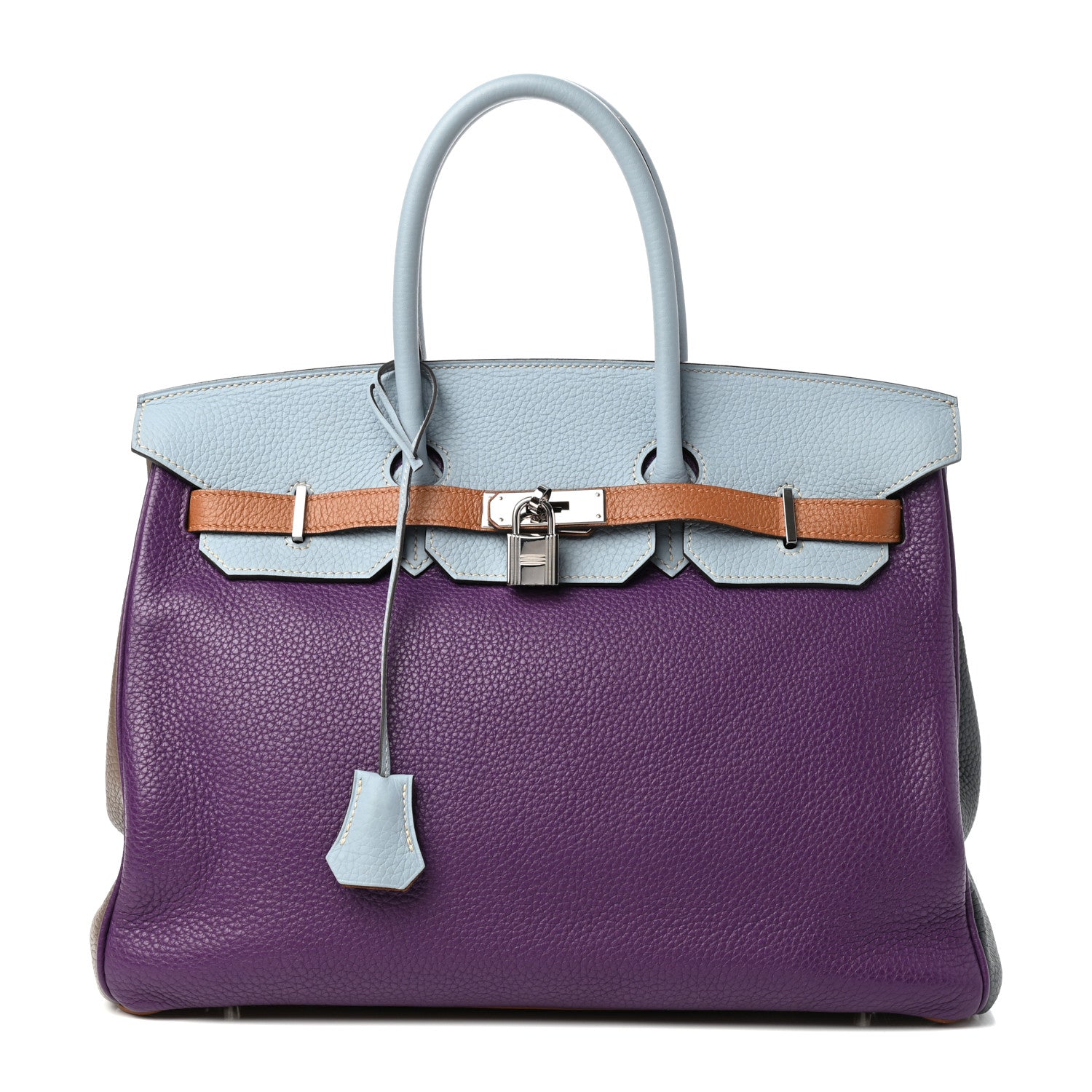 Hermes Taurillon Clemence Arlequin Birkin 35 Ultraviolet Etain Bleu Lin Bleu Orage Gold 1 of 10