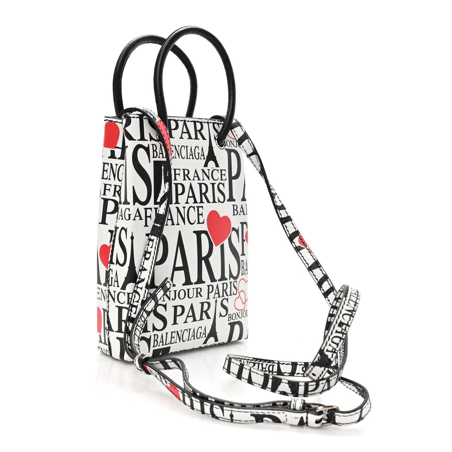 Balenciaga Calfskin Bonjour Paris Print Shopping Phone Holder Bag Paris Bonjour 3 of 12