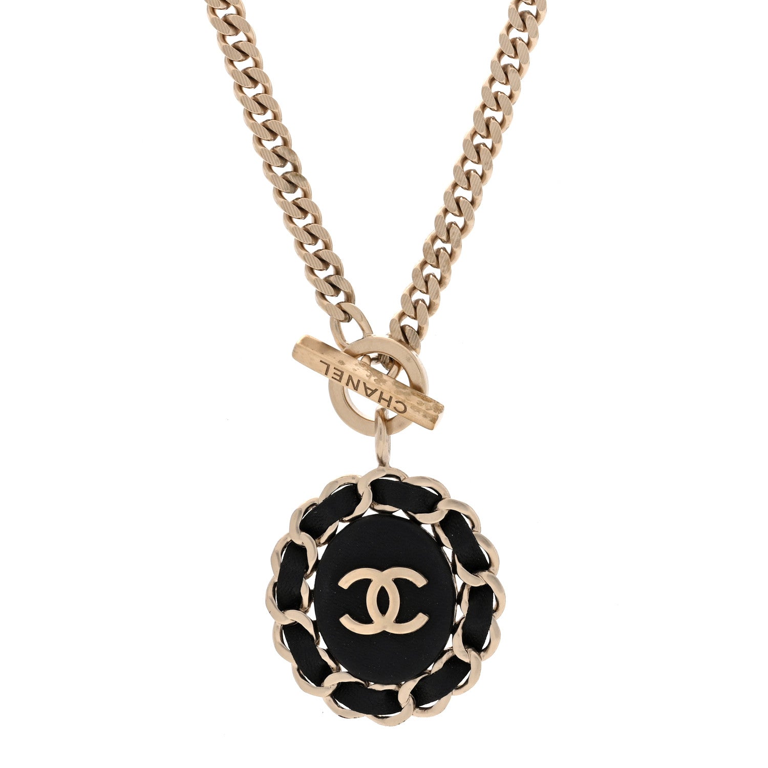 Chanel Lambskin CC Medallion Chain Necklace Golden Black 1 of 6