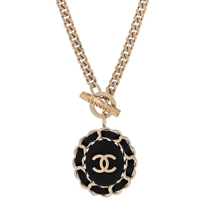 Chanel Lambskin CC Medallion Chain Necklace Golden Black 1 of 6