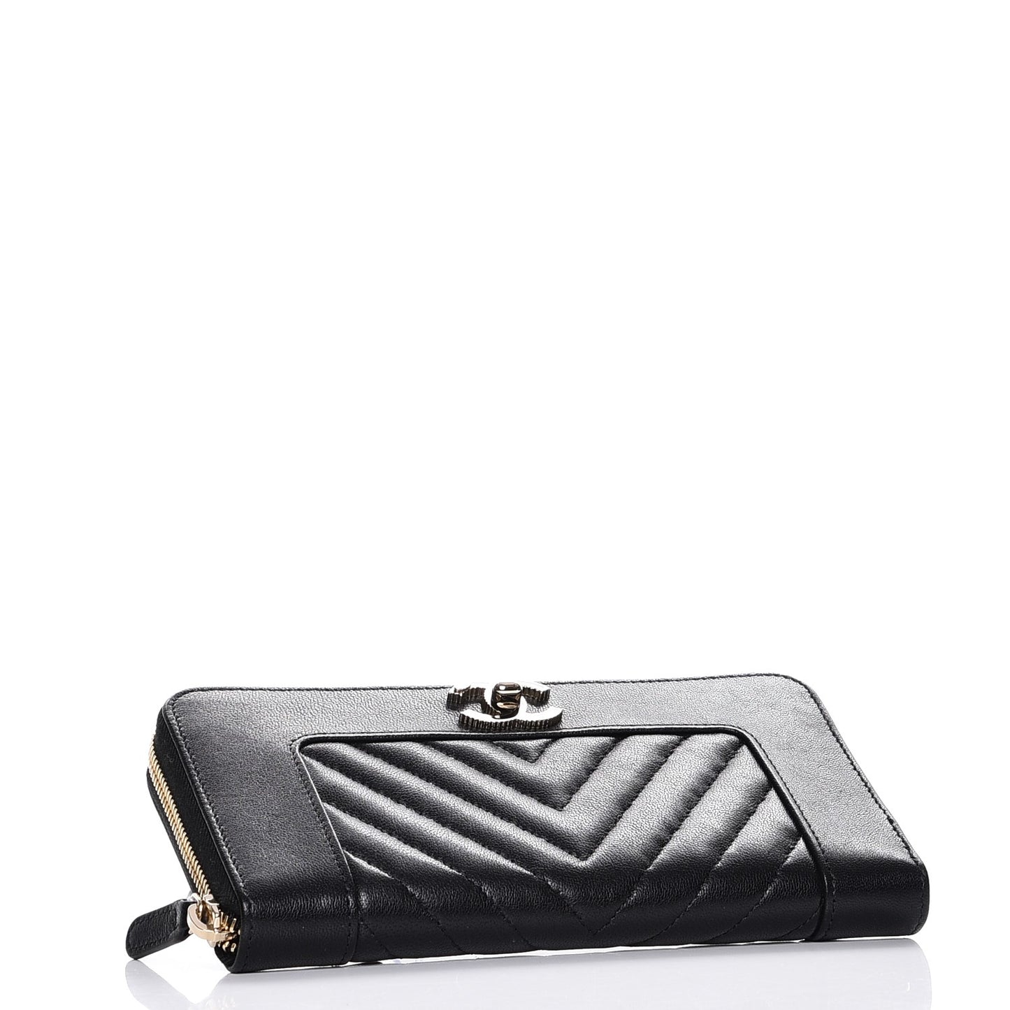 Sheepskin Chevron Quilted Zip Around Wallet Black