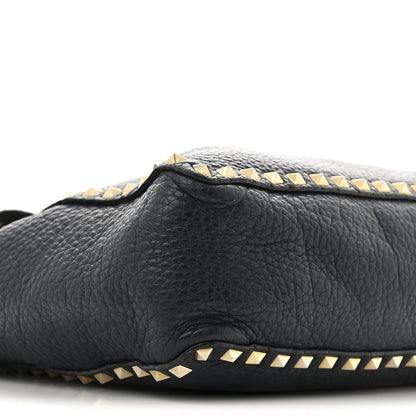 Valentino Garavani Pebbled Calfskin Rockstud Flip Lock Flap Messenger Satchel Marine 8 of 16