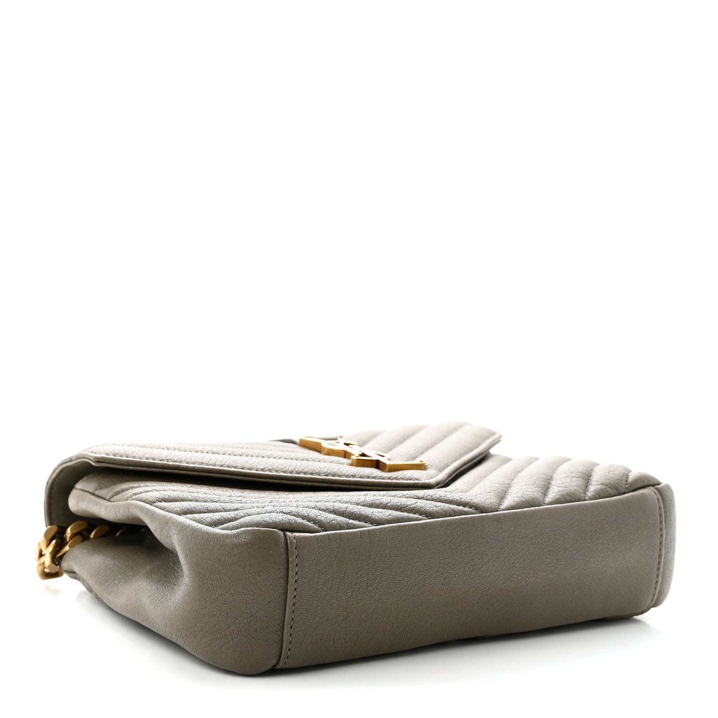 Sheepskin Matelasse Chevron Monogram Medium College Bag Grey Kaki