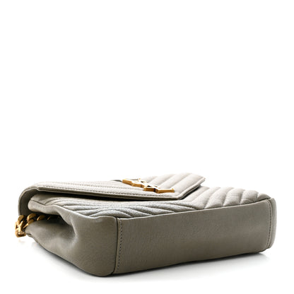 Saint Laurent Sheepskin Matelasse Chevron Monogram Medium College Bag Grey Kaki 4 of 10