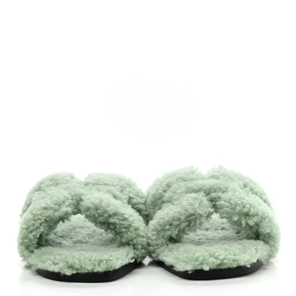 Hermes Woolskin Oran Sandals 36.5 Vert D’Eau 2 of 8
