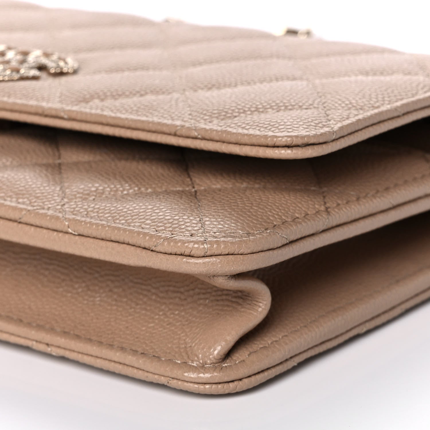 Chanel Caviar Quilted Crystal CC Wallet On Chain WOC Beige 10 of 12