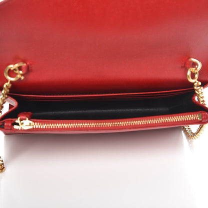 Saint Laurent Grain De Poudre Matelasse Chevron Monogram Envelope Chain Wallet New Red 5 of 7
