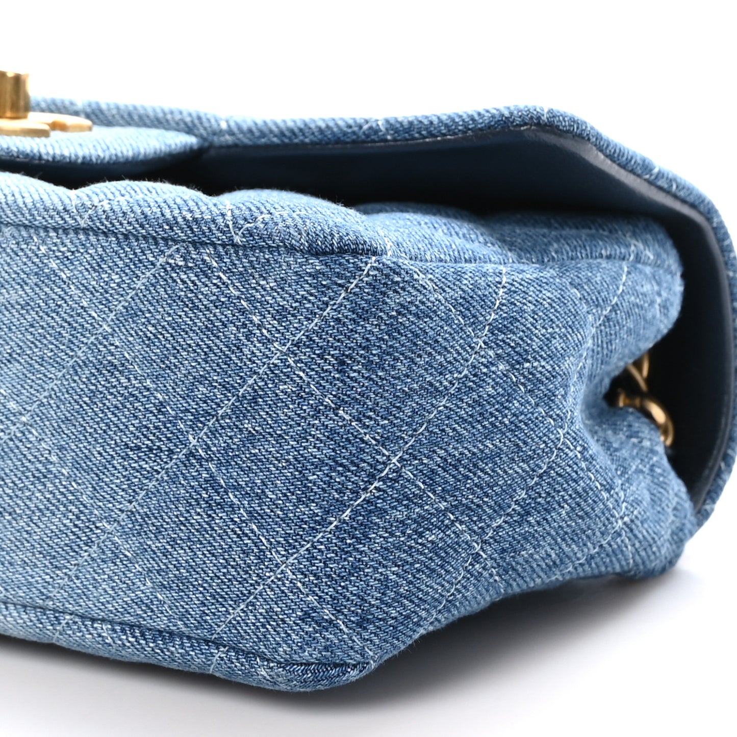 Washed Denim Quilted Mini Rectangular Flap Blue