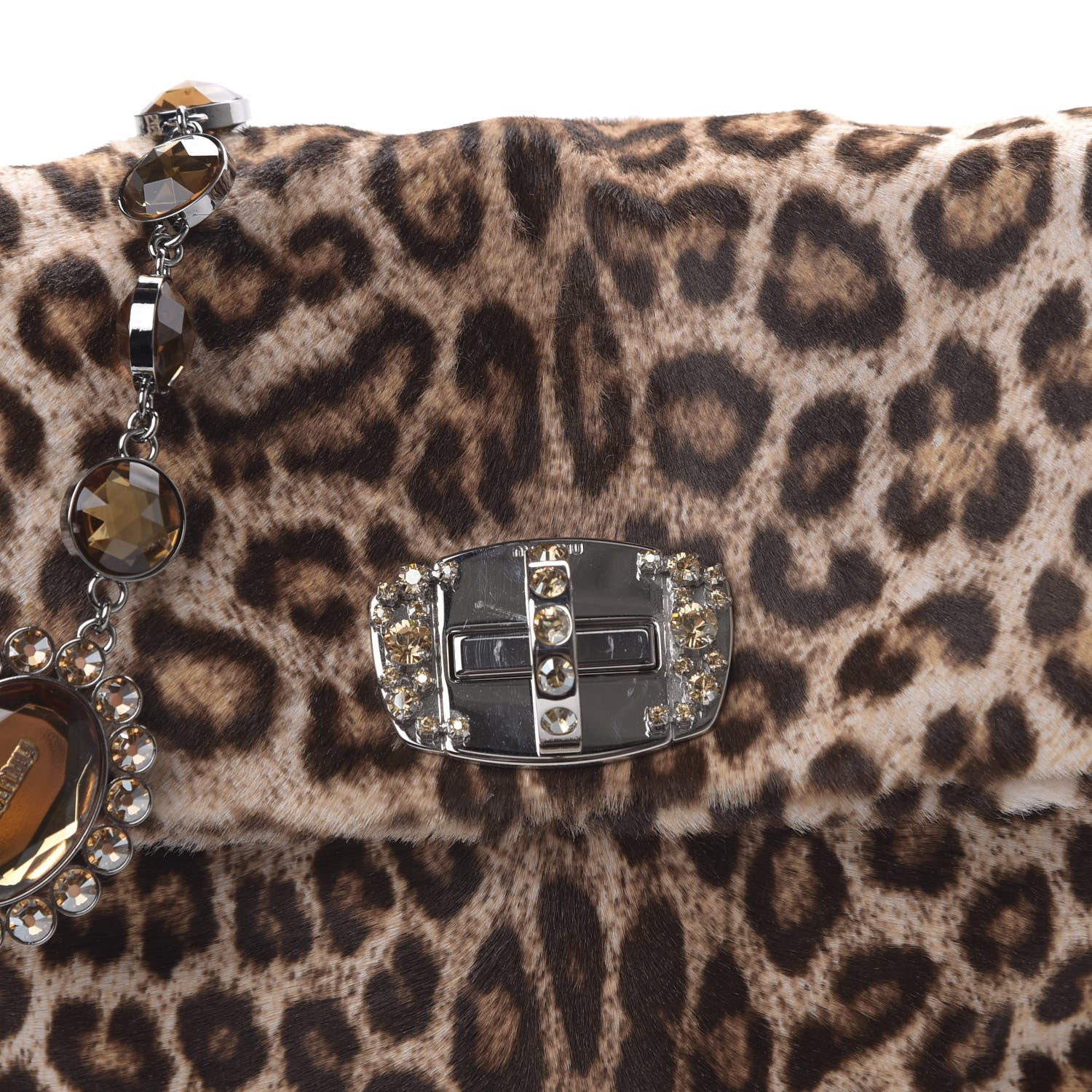 Miu Miu Pony Hair Leopard Crystal Flap Clutch Brown 10 of 10