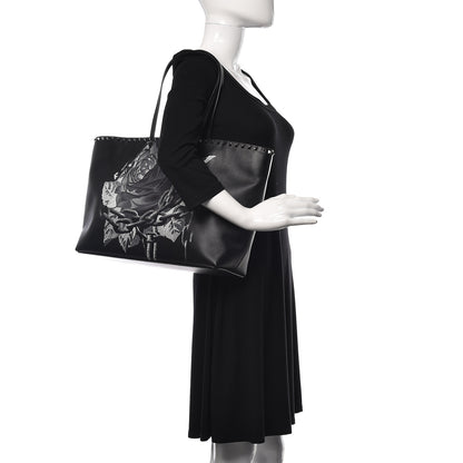 Valentino Garavani X UNDERCOVER Calfskin Print Rockstud Shoulder Tote Black 2 of 11