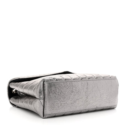 Saint Laurent Metallic Calfskin Y Quilted Monogram Small Loulou Chain Satchel Acciaio 4 of 13