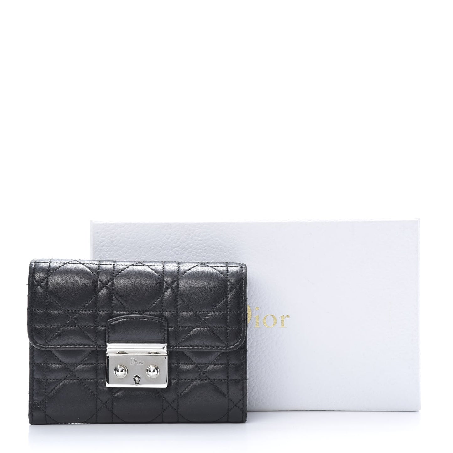 Lambskin Cannage Miss Dior Explorateur Compact Wallet Black