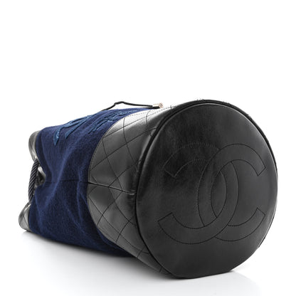 Chanel Wool Calfskin Embroidered Paris Hamburg Drawstring Backpack Navy Blue 4 of 10