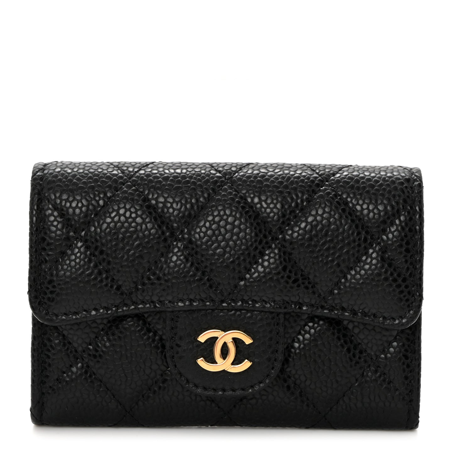Caviar Quilted Flap Card Holder Wallet Black
