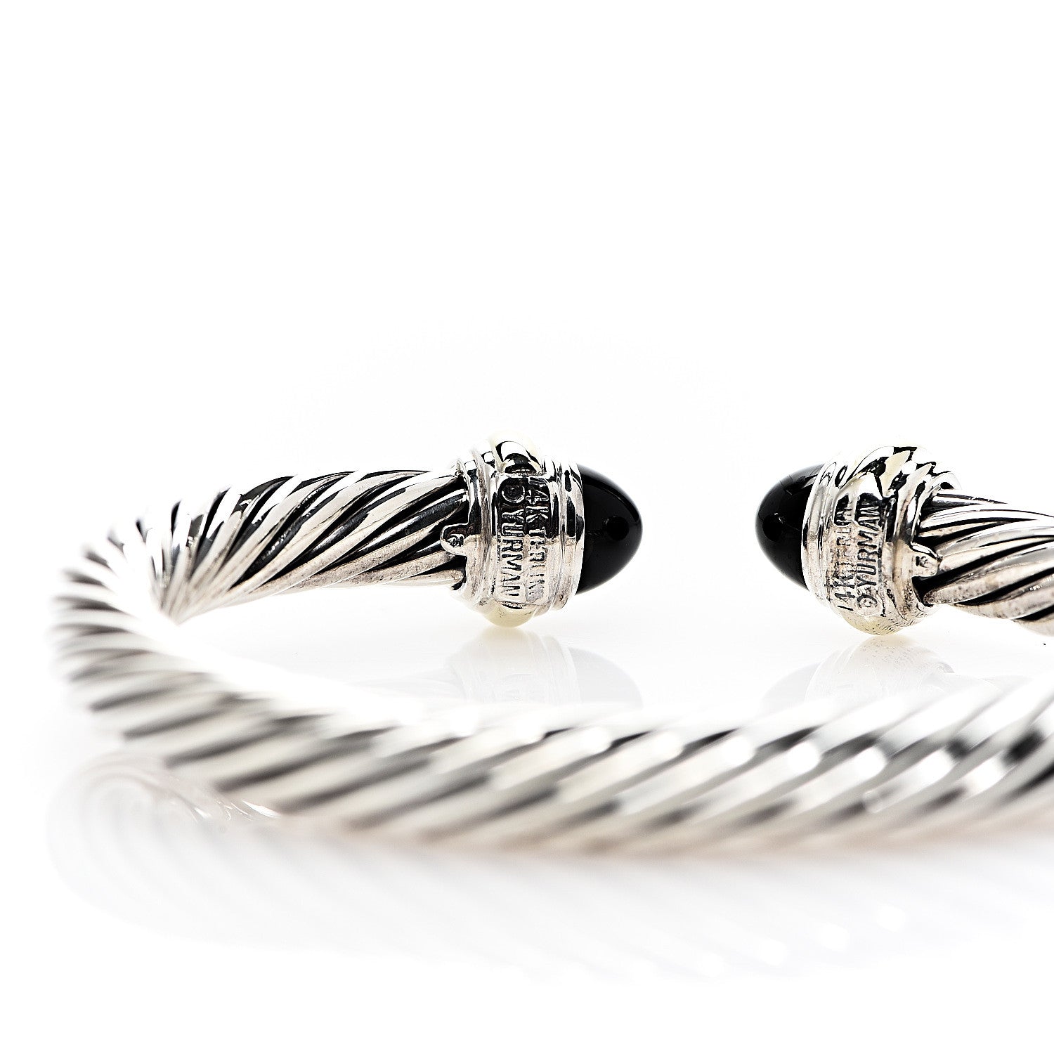 David Yurman Sterling Silver 14K Yellow Gold Black Onyx 7mm Cable Classics Bracelet 3 of 3