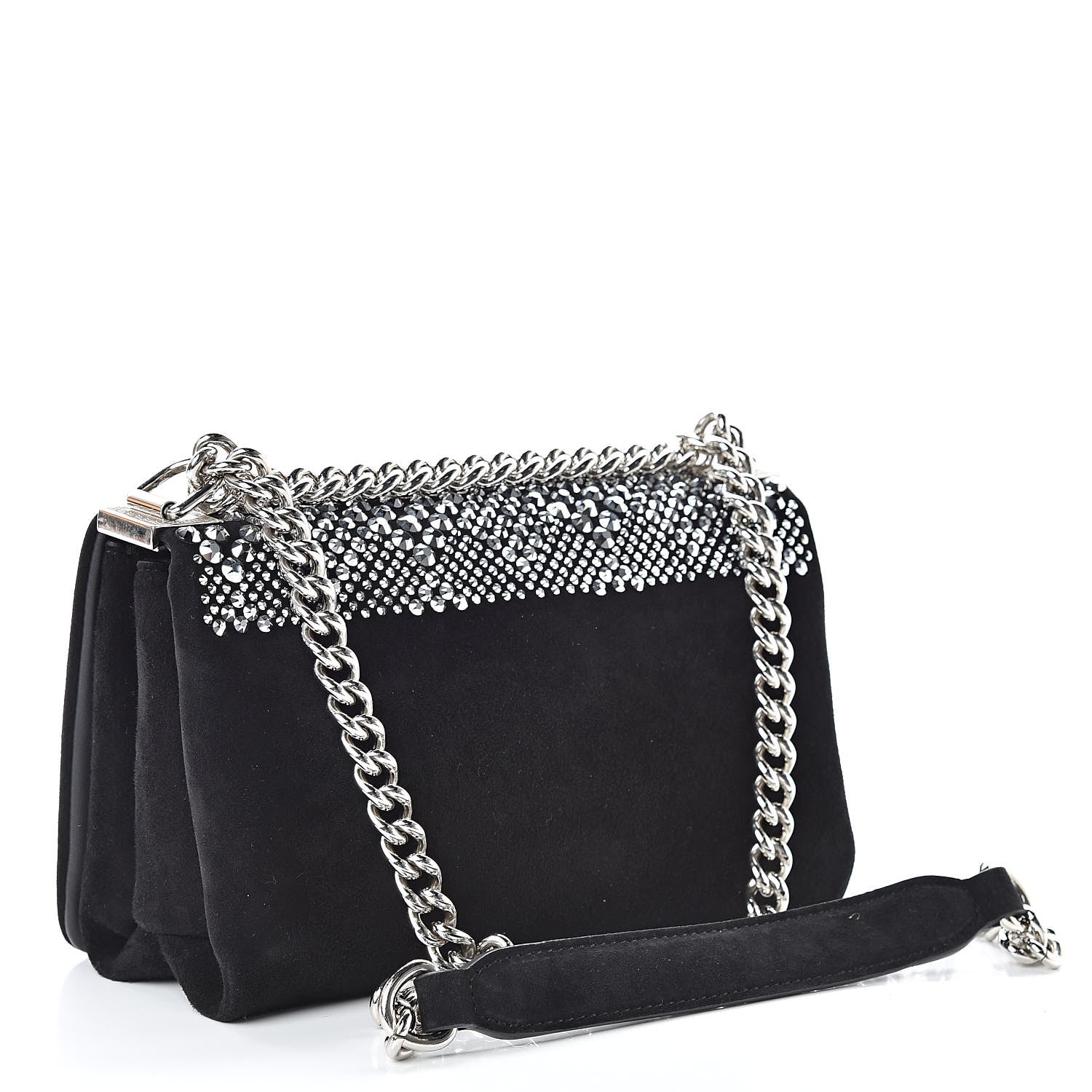 Versace Suede Palazzo Crystal Chain Evening Bag Black 3 of 9