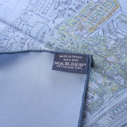 Hermes Silk Un Jardin Sur Le Toit Pocket Square Bleu Azur Bleu Jean 5 of 5