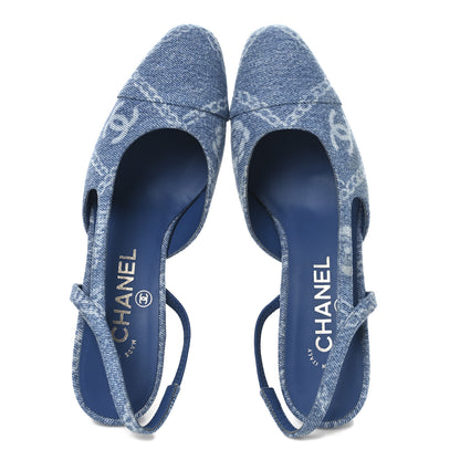 Chanel Denim Cap Toe Denim Slingback Pumps 36 Blue 2 of 9