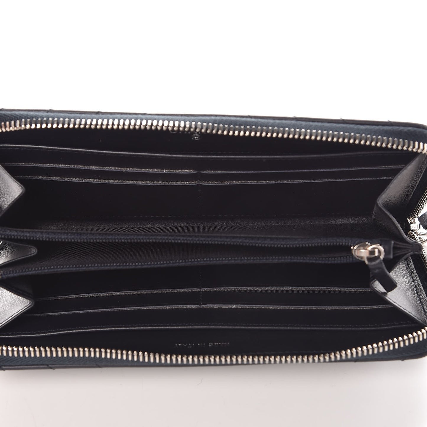 Calfskin Chevron Quilted Zip Around Tassel Wallet Navy