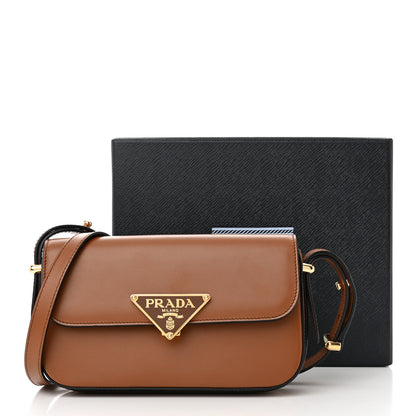 Prada Soft Calfskin Metal Triangle Logo Flap Shoulder Bag Cognac 13 of 13