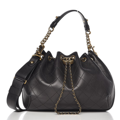 Chanel Calfskin Stitched Medium Drawstring CC Bag Black 1 of 8