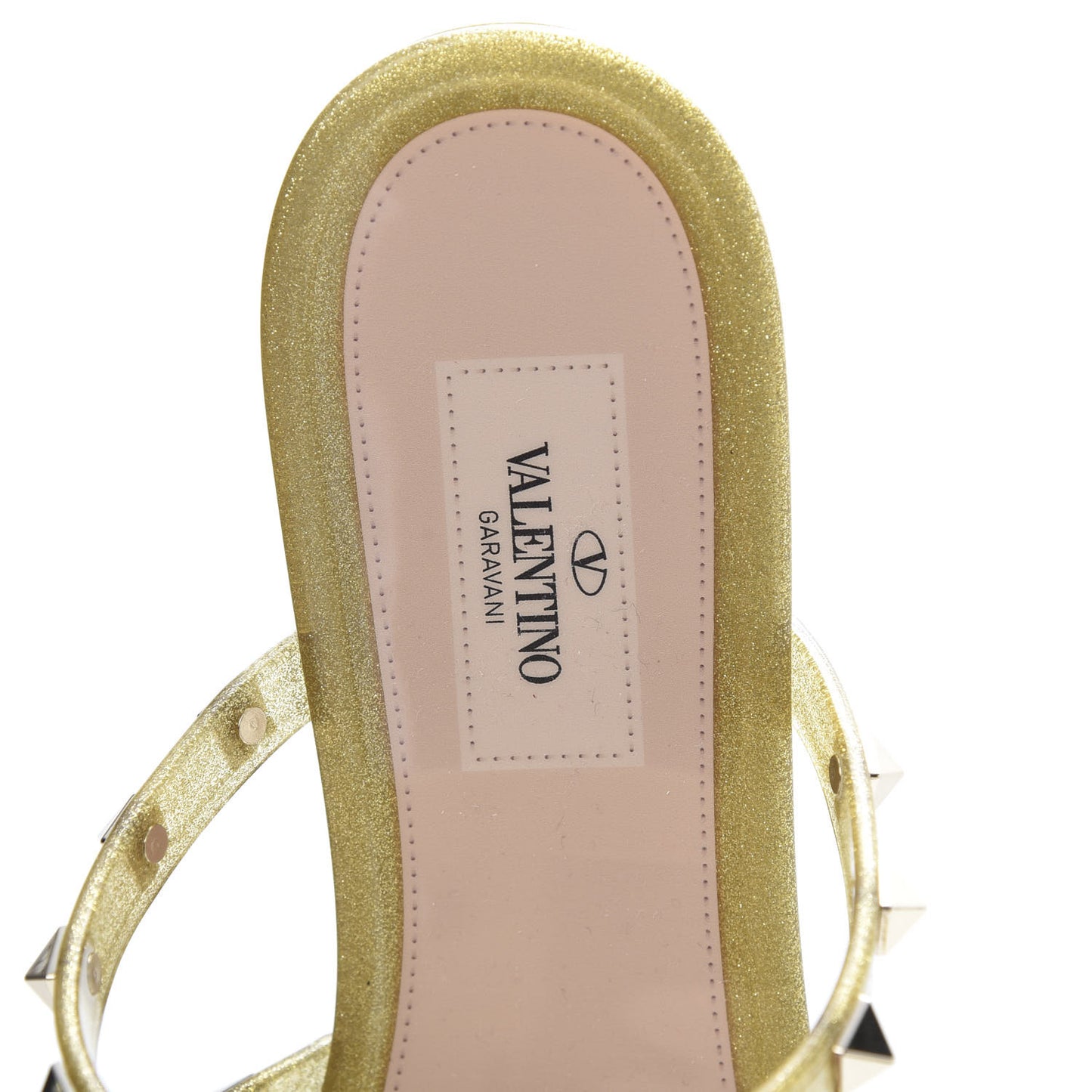 PVC Jelly Glitter Rockstud Caged Flat Thong Sandals 40 Oro