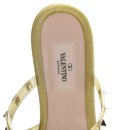 Valentino Garavani PVC Jelly Glitter Rockstud Caged Flat Thong Sandals 40 Oro 7 of 8