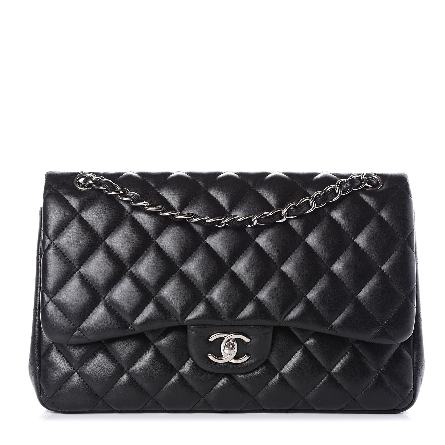 Lambskin Quilted Jumbo Double Flap Black