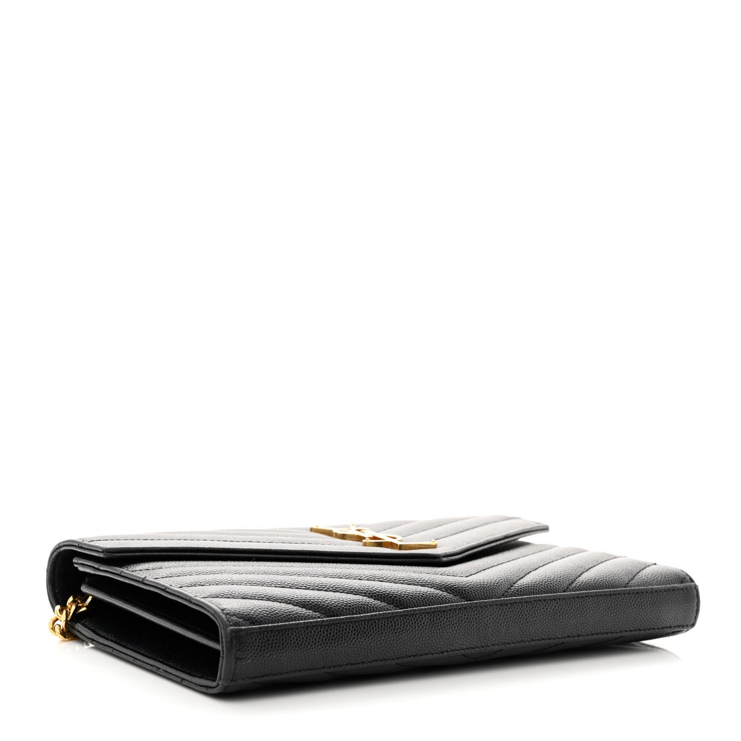 Grain De Poudre Matelasse Chevron Monogram Chain Wallet Black