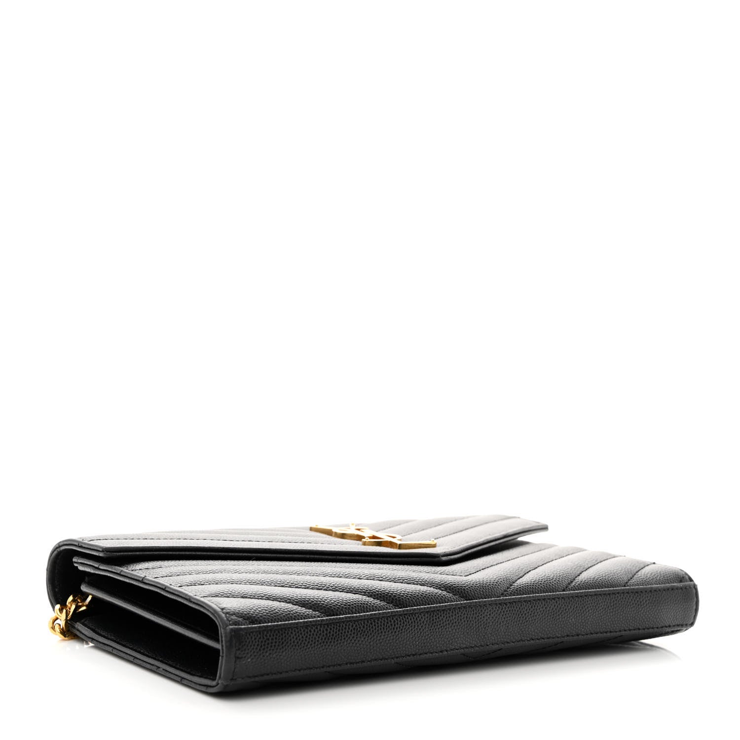 Saint Laurent Grain De Poudre Matelasse Chevron Monogram Chain Wallet Black 4 of 10
