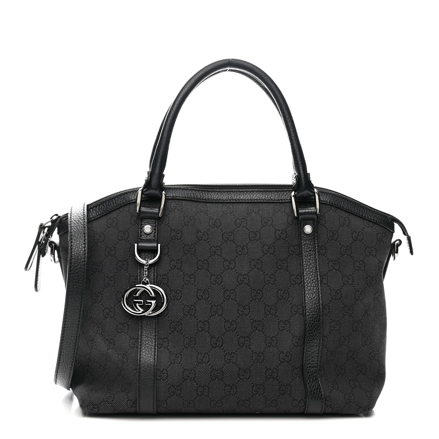 Nylon Monogram Medium GG Charm Dome Satchel Black