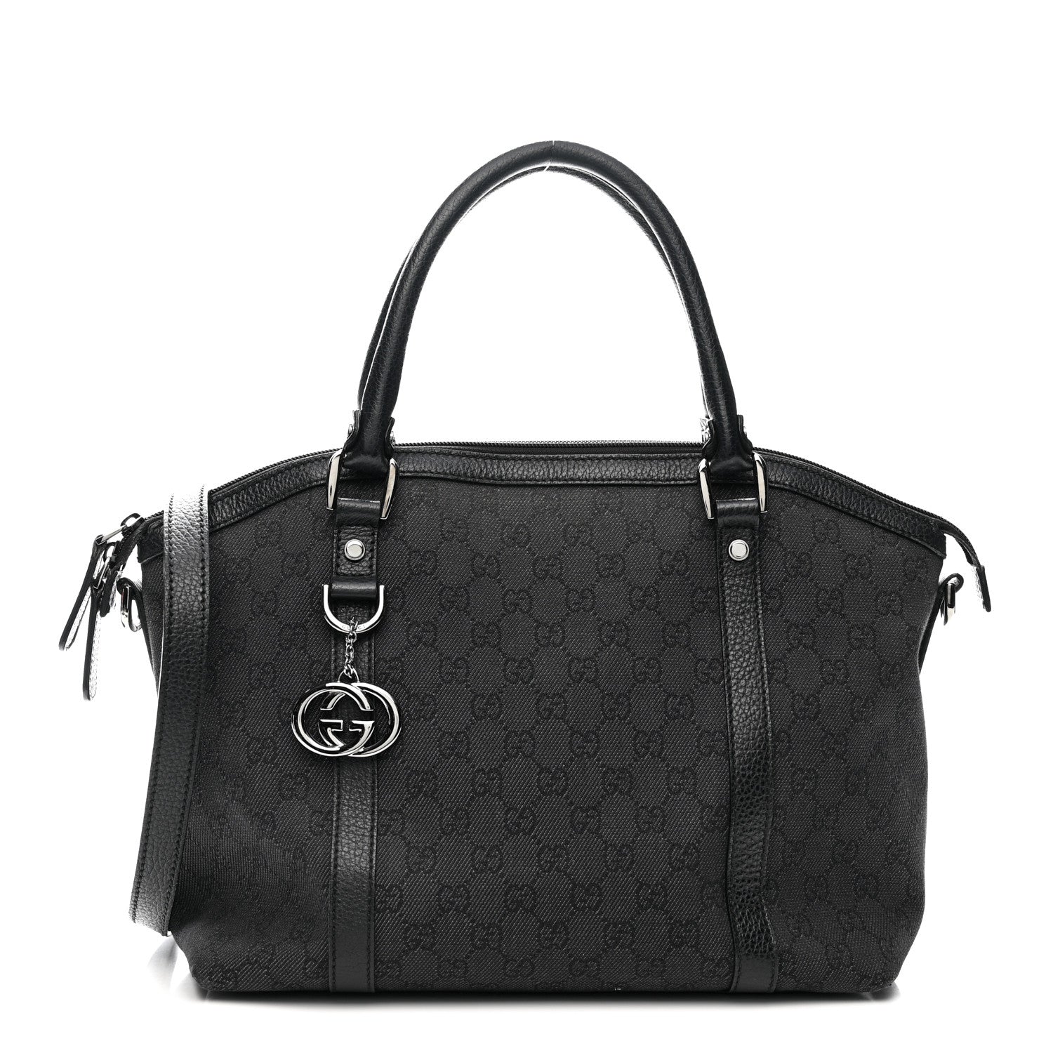 Gucci Nylon Monogram Medium GG Charm Dome Satchel Black 1 of 14