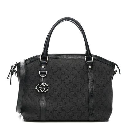 Gucci Nylon Monogram Medium GG Charm Dome Satchel Black 1 of 14