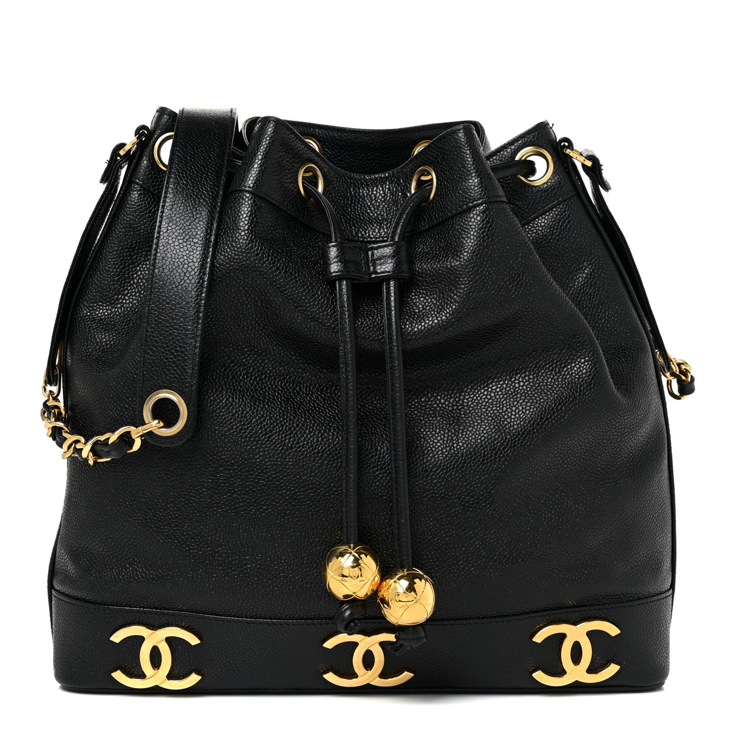 Caviar CC Drawstring Shoulder Bag Black