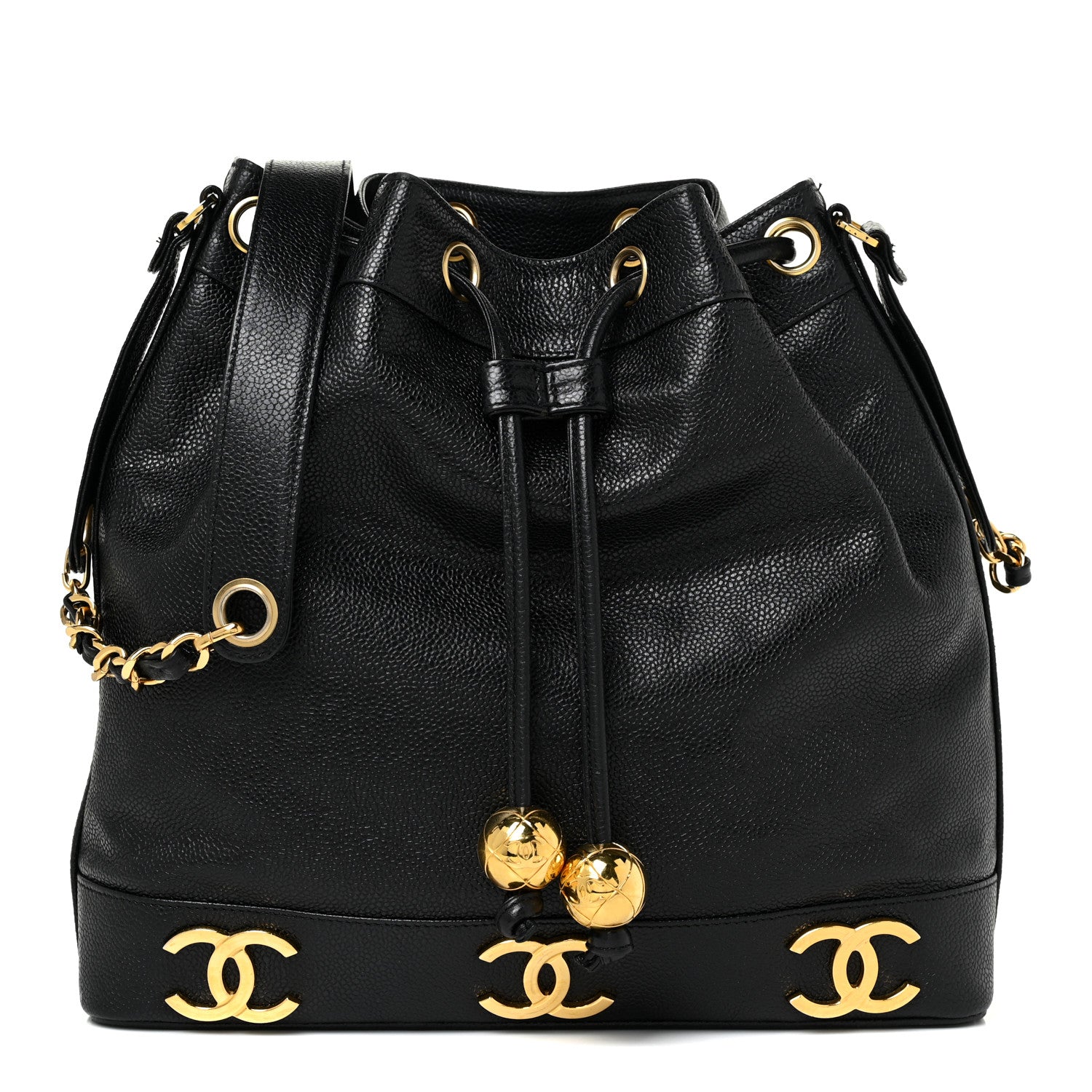 Chanel Caviar CC Drawstring Shoulder Bag Black 3 of 12