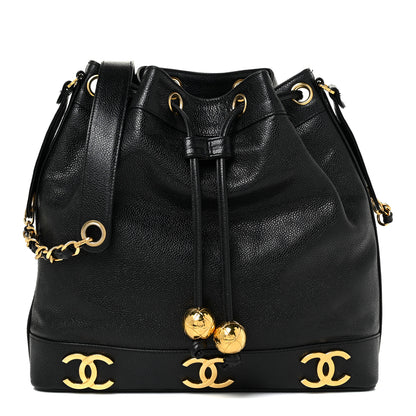 Chanel Caviar CC Drawstring Shoulder Bag Black 3 of 12