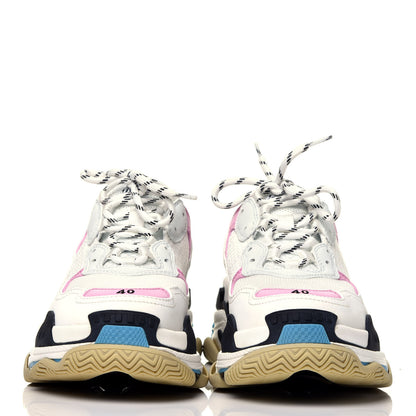 Balenciaga Fabric Mesh Washed Effect Womens Triple S Sneakers 40 Pink White Blue 2 of 8