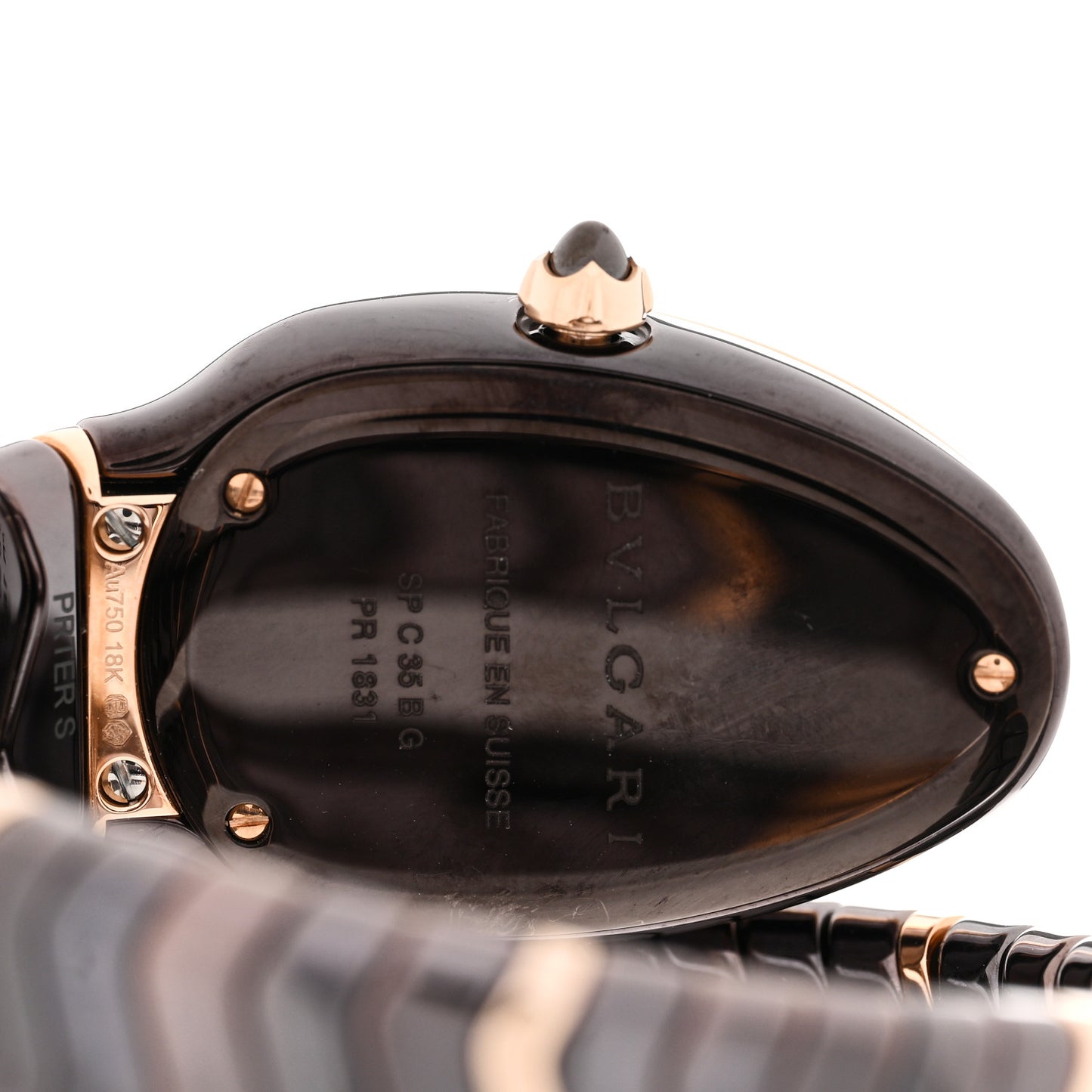 18K Rose Gold Ceramic Diamond Bezel 35mm Serpenti Tubogas Quartz Watch Black