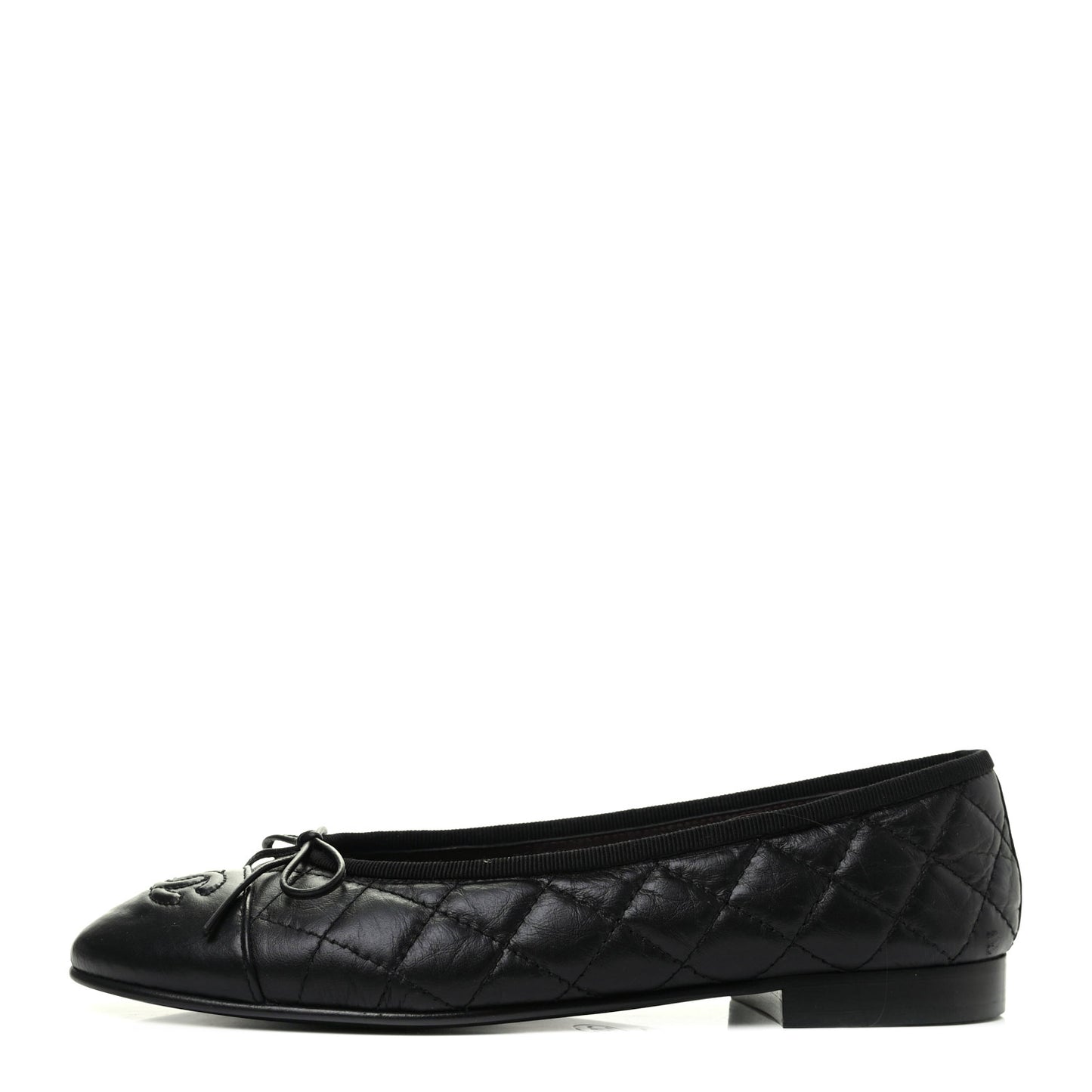 Aged Calfskin Quilted CC Cap Toe Ballerina Flats 36.5 Black