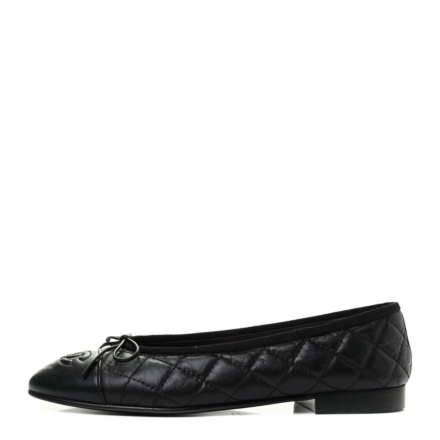 Chanel Aged Calfskin Quilted CC Cap Toe Ballerina Flats 36.5 Black 1 of 9