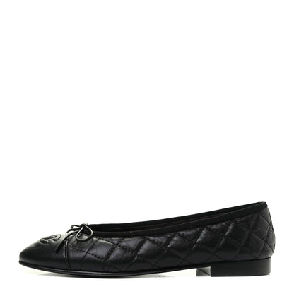 Chanel Aged Calfskin Quilted CC Cap Toe Ballerina Flats 36.5 Black 1 of 9