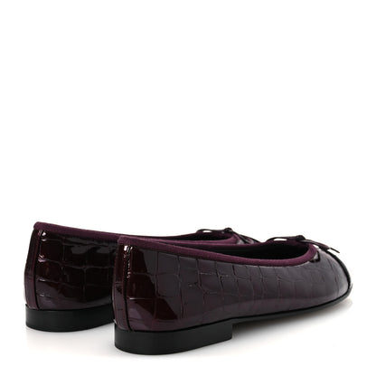 Chanel Patent Calfskin Crocodile Embossed Ballerina Flats  38 Dark Burgundy Black 5 of 11
