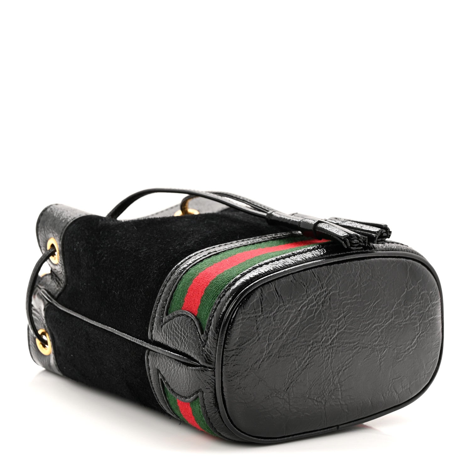 Gucci Suede Patent Web Mini Ophidia Bucket Bag Black 4 of 10