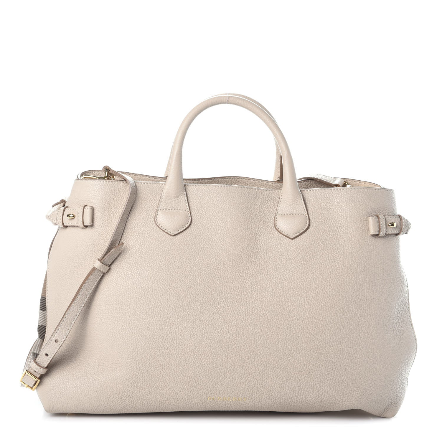 Burberry Grainy Calfskin House Check Large Banner Tote Stone 1 of 9