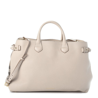 Burberry Grainy Calfskin House Check Large Banner Tote Stone 1 of 9