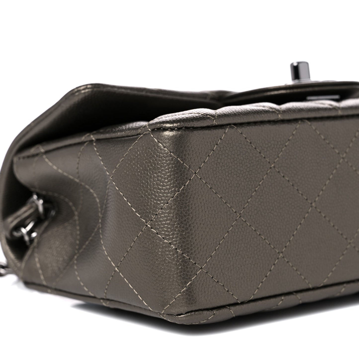 Iridescent Caviar Quilted Mini Rectangular Flap Bronze