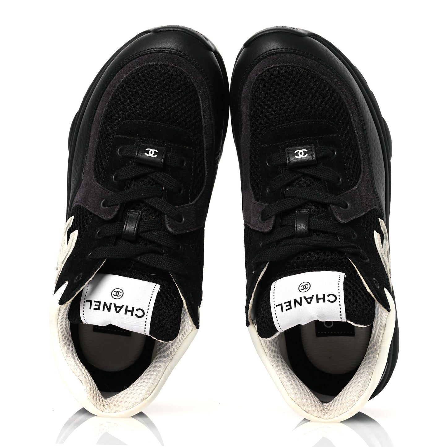 Mesh Suede Grained Calfskin Womens CC Sneakers 37 Black White