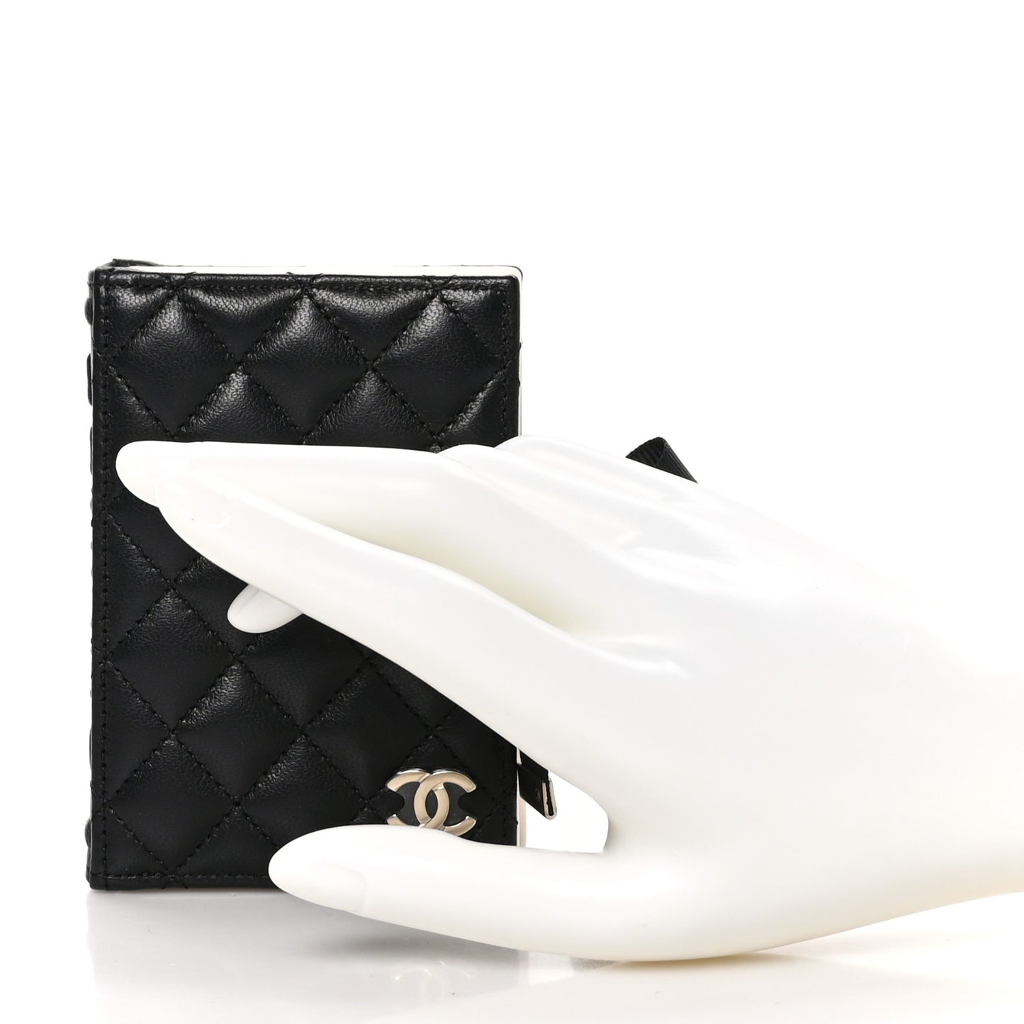 Lambskin Quilted Book Card Holder Black
