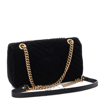 Gucci Velvet Matelasse Marquise Crystals Embroidered Small GG Marmont Shoulder Bag Black 4 of 11