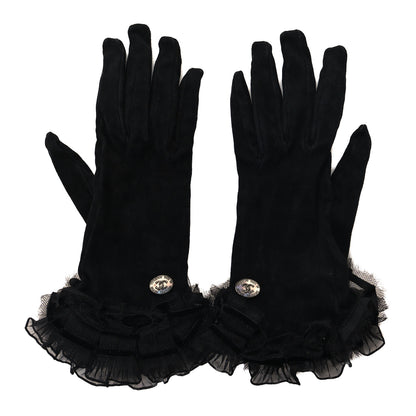 Chanel Suede Lace CC Gloves 7.5 Black 1 of 3